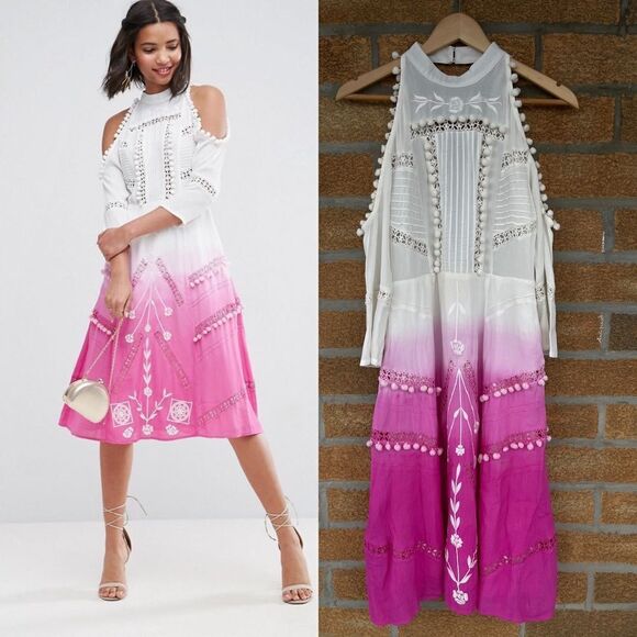 ASOS Pink Premium Cold Shoulder Dip Dye Victoriana dress size 4 - Picture 1 of 10